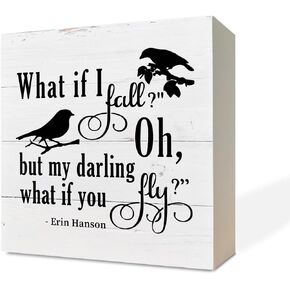 Inspirational Wood Signs, Wooden Box Sign Desk Decor, Table Art Signs, Nursery Decor, Kids Bedroom Decor, Rustic Farmhouse Decor for Shelf, What If I Fall Oh But Darling What If You Fly