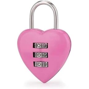 Pink Combination Lock, Heart Shape 3 Digital Password Padlock, Mini Outdoor Combo Gate Lock for School Gym Locker, Fence Gate, Toolbox, Employee Hasp Locker Combination Padlocks Outdoor Accessories