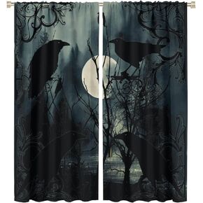 Gothic Curtains Red Bat Pattern Blackout Print Rod Pocket Window Drapes for Bedroom Living Room 55x63in