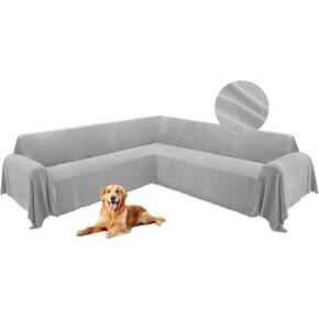 HDCAXKJ Corner Sectional Couch Covers for Dogs L Shape Sofa Cover with Tassel Chenille Super Soft Non Slip U Shaped Couch Cover Blanket Washable Sectional Slipcover Protector (Dark Gray, 91x252 inch)