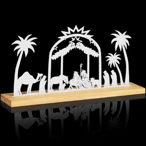 Olgaa Nativity Set Scene Indoor Christmas Indoor Decorations White Nativity Sets with Wooden Base Nativity Scenes Christmas Decorations Little People Nativity Set Desktop Decor