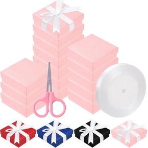 12Pcs 9x9x3cm / 3.5x3.5x1 Inch Black Cardboard Jewelry Gift Boxes with Stain Ribbon and Scissor, Small Gift Box with Lid for Necklaces, Rings, Bracelets, Earrings, Pendant, Jewelry