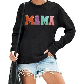 Mama Sweatshirts for Women Mom Long Sleeve Shirts Mom Life Casual Crewneck Pollover Tops