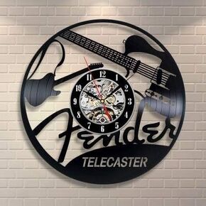 Guitar Wall Art Fender Telecaster Wall Clock Vintage Vinyl Record Clock Music Minimalist Clock Birthday Gift Idea Decorations for Party Retro Wall Clock I Love Music LP Clock