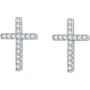 Silver Small Cross Stud Earrings, Hypoallergenic Stainless Steel CZ Cross Earrings for Women and Girls