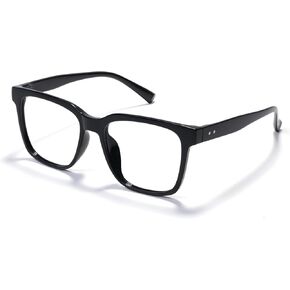 Oversized Blue Light Glasses Women/Men Computer/Gaming/Phone Blue Blocker Anti Glare Square Black/Clear TR90 Glasses…