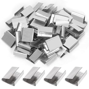 Swpeet 100Pcs 3/4" Packaging Open (Snap-On) Seals Assortment Kit,Sturdy Metal Clips Banding Strapping Clips Strapping Metal Buckle for Strap Width Steel Strapping