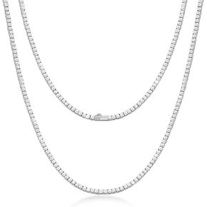 2MM Thin Moissanite Tennis Necklace for Women, Lab Created Diamond Chains Men 18k White Gold Plated Sterling Silver Tennis Chain Necklaces Choker Moissanite Necklace Jewelry Gift Dainty Moissanite Chain 16/18/20/22/24Inch