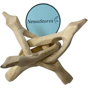 NessaStores- Natural Carved Tripod Wood Stand Holder 4 Inch #JC-066 (1 pc)