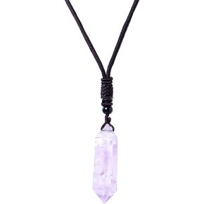 Natural Crystal Pendulum for Divination,Healing Crystal Pendants, Double Pointed Crystal Wand 6 Faceted Hexagonal Pointed Dowsing Pendulum Necklace for Reiki Healing and Crystal Grid Meditation