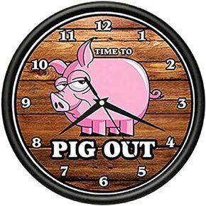 SignMission Beagle BBQ TIME to Pig Out Wall Clock Restaurant Pork Ribs Barbecue Business Gift
