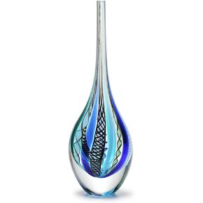 Cá d'Oro Drop Glass Vase Hippie Colored Canes Hand Blown Murano-Style Art Glass - Model Tall