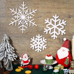 3 Pieces Wooden Snowflake Signs Christmas Wooden Snowflake Wall Sign Art Xmas Snowflake Embellishments for Front Door Christmas Holiday Bedroom Living Room Wall Decor (White)