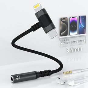 USB C to 3.5mm audio adapter for iPhone 15 Lightning & USB-C to 3.5 mpm Headhone Jack Adapter 2-in-1 iPhone Aux Adapter Dongle for iphone 14 13 12 11 X ipad, 3.5mm to USBC for Samsung Galaxy, Pixel ﻿
