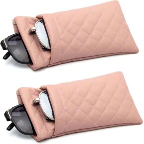 ANLIOTO 2 Pcs Double Glasses Case, PU Leather Double Eyeglass Case Large Squeeze Top Portable Sunglass Case with Cleaning Cloth For Women Men