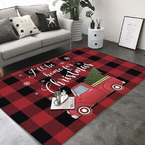 Christmas Area Rugs Red Farm Truck Tree Bedroom Living Room Kitchen Big Size Non-Slip Backing Throw Carpet for Soft Luxurious and Stain-Resistant 39inX59in Winter Home Decor, 59.05x39.37inch in Saudi Arabia