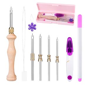 Exquisite Punch Neddle Kit with Storage Tin Box,Adjustable Punch Needle Tool 2.5mm/3.5mm/5mm Metal Needles,Embroidery Punch Needle Set Adults Beginner for DIY Craft,Perfect for Decoration and Gifts