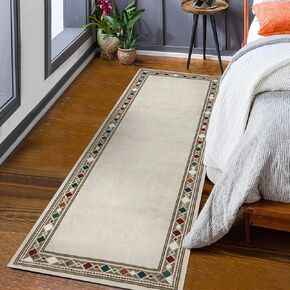 IMINROME Machine Washable Area Rug with Non Slip Backing for Living Room Bedroom Border Geometric Modern Accent Rug Home Decor Floor Decoration Carpet Mat, 5' x 7', Beige