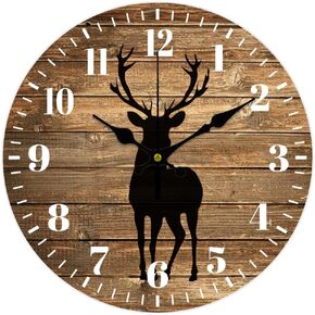 CHGCRAFT Wall Clock Deer Silhouette Wall Clock Non-Ticking Clock Round Wooden Decorative Wall Clock MDF Printed Wall Clock for Home Living Room Bedroom Home Office Decoration