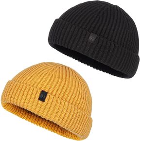 2 Pack Fisherman Beanie Winter Trawler Beanie Fashion Watch Hat Regular Skull Cap for Men Women