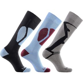 Mens 3 Pairs Cashmere-Like Long Hose Thermal Ski Socks, Size 9-13, Black, Blue, Grey, Gift Set