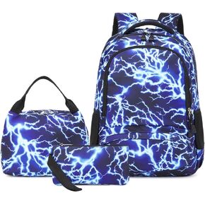 Boys Backpack Middle School Bookbag Set Elementary Lightweight Lightning Durable Teenager Student Laptop Kids (1-Blue 3pcs)