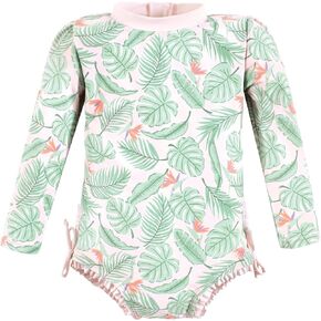 Hudson Baby Baby Girl's Rashguard Toddler Swimsuit, Black Dot Pink, 12-18 Months
