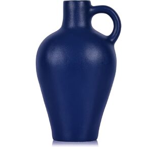 10" Tall Blue Vases Home Decor with Handles, Modern Rustic Farmhouse Pottery Vase, Decorative Navy Blue Ceramic Vase for Blue Decor, Ideal for Living Room, Table, Entryway, Kitchen, and Dining Room