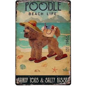 Poodle Beach Life Metal Tin Sign,Dog Garage Man Cave Decoration Club Bar Sign Novelty And Interesting Bathroom Wall Decoration 8X12 Inches