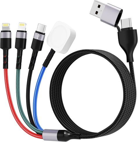 3in1 Multi USB C Cable for Apple Watch Charger, Nylon Braided 6FT USB C to 60w Type C +27W Lightning Charging Cable with iWatch Ultra/SE/9/8/7/6/5/4 & iPhone 15/14/13/Galaxy S23/S22,Travel Essentials in Saudi Arabia