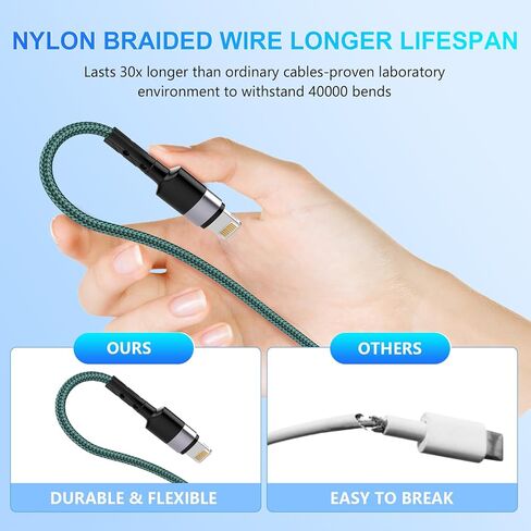 3in1 Multi USB C Cable for Apple Watch Charger, Nylon Braided 6FT USB C to 60w Type C +27W Lightning Charging Cable with iWatch Ultra/SE/9/8/7/6/5/4 & iPhone 15/14/13/Galaxy S23/S22,Travel Essentials in Saudi Arabia