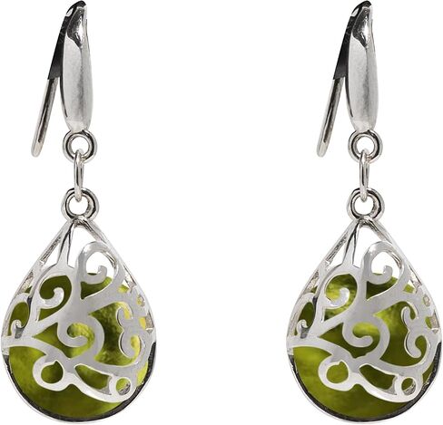 Recycled Vintage Early 1900's Medicine Bottle Glass and Sterling Silver Filigree Teardrop Earrings in Saudi Arabia