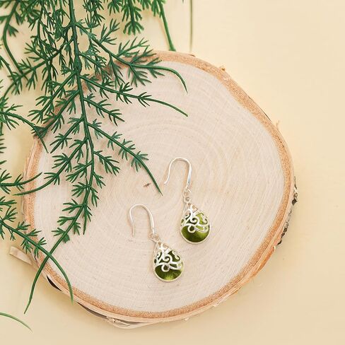 Recycled Vintage Early 1900's Medicine Bottle Glass and Sterling Silver Filigree Teardrop Earrings in Saudi Arabia