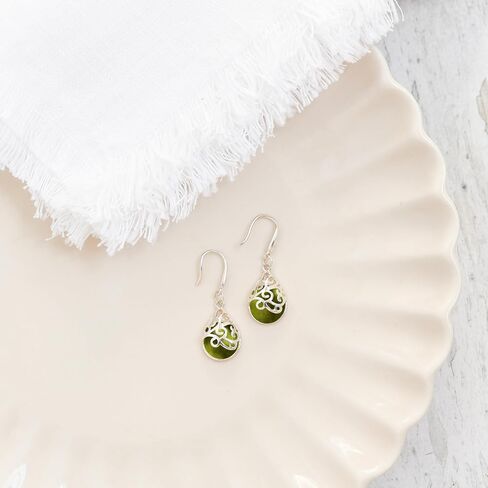 Recycled Vintage Early 1900's Medicine Bottle Glass and Sterling Silver Filigree Teardrop Earrings in Saudi Arabia