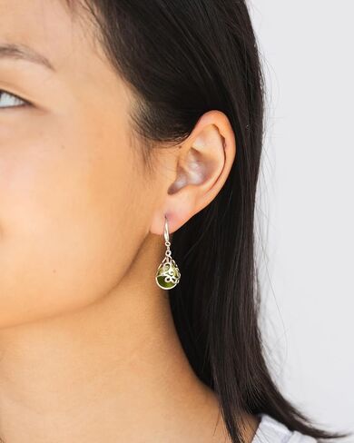 Recycled Vintage Early 1900's Medicine Bottle Glass and Sterling Silver Filigree Teardrop Earrings in Saudi Arabia