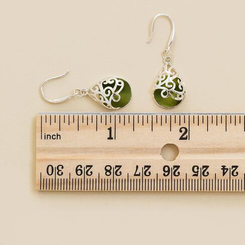 Recycled Vintage Early 1900's Medicine Bottle Glass and Sterling Silver Filigree Teardrop Earrings in Saudi Arabia
