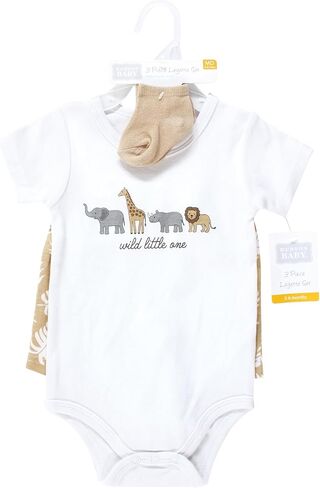 Hudson Baby Unisex Baby Bodysuit, Short and Sock, Sweet Peach, 0-3 Months in Saudi Arabia