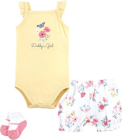 Hudson Baby Unisex Baby Bodysuit, Short and Sock, Sweet Peach, 0-3 Months in Saudi Arabia
