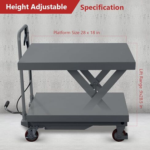 Hydraulic Lift Table Cart, 500lbs Capacity 28.5" Lifting Height with 4 Wheels and Non-Slip Pad, for Material Handling and Transportation in Saudi Arabia