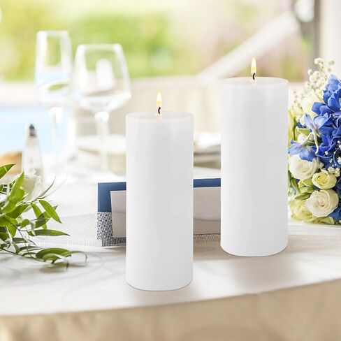 2 Pack 3x8 Hand Poured White Dripless Pillar Candles, Soy Candles, Non-Toxic, Unscented, Smokeless, for Power Outages & Emergency in Saudi Arabia