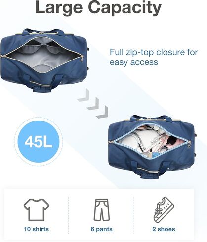 حقيبة دفل بعجلات من باغسمارت، حقيبة سفر كبيرة سعة 45 لترًا مع حجرة للأحذية، حقيبة ليلية لقضاء عطلة نهاية الأسبوع للسفر ورحلات العمل (أسود) in Kuwait