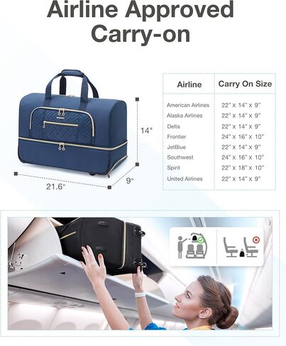 حقيبة دفل بعجلات من باغسمارت، حقيبة سفر كبيرة سعة 45 لترًا مع حجرة للأحذية، حقيبة ليلية لقضاء عطلة نهاية الأسبوع للسفر ورحلات العمل (أسود) in Kuwait