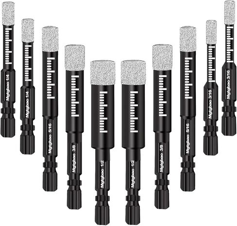 Mgtgbao 10PCS Green Dry Diamond Drill Bits Set, Tile Drill bit for Granite Marble Tile Ceramic Stone Glass Diamond Hole Saw Kit with Size 3/16,1/4, 5/16, 3/8, 1/2 in Kuwait