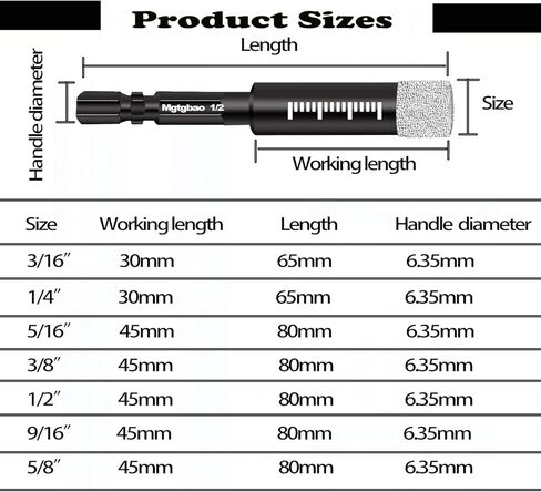 Mgtgbao 10PCS Green Dry Diamond Drill Bits Set, Tile Drill bit for Granite Marble Tile Ceramic Stone Glass Diamond Hole Saw Kit with Size 3/16,1/4, 5/16, 3/8, 1/2 in Kuwait