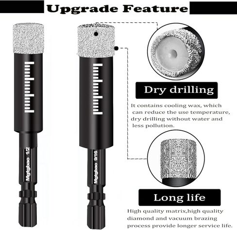 Mgtgbao 10PCS Green Dry Diamond Drill Bits Set, Tile Drill bit for Granite Marble Tile Ceramic Stone Glass Diamond Hole Saw Kit with Size 3/16,1/4, 5/16, 3/8, 1/2 in Kuwait