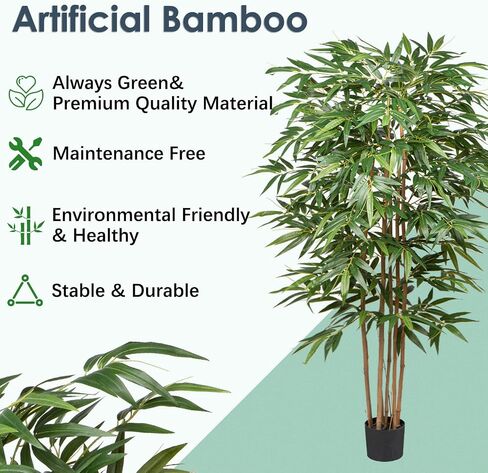 Artificial Bamboo Tree, 6 Feet Tall Decorative Bamboo Plants 72in Bamboo Silk Tree Large Fake Floor Plants for Living Room, Garden, Office Indoor/Outdoor Decor, 2 Pack in Kuwait