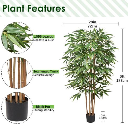 Artificial Bamboo Tree, 6 Feet Tall Decorative Bamboo Plants 72in Bamboo Silk Tree Large Fake Floor Plants for Living Room, Garden, Office Indoor/Outdoor Decor, 2 Pack in Kuwait