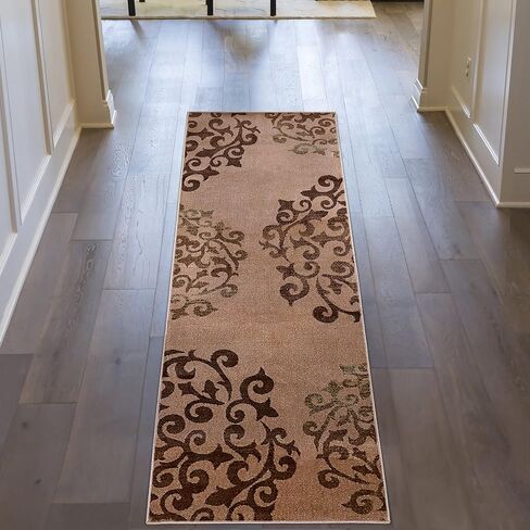 Superior Indoor Non-Slip Runner Rug, Floral Home Floor Decor for Bedroom, Living Room, Dining Room, Entryway, Kitchen, Office, Machine Washable Rugs, Amber Collection, 2' 7" x 6', Camel in Saudi Arabia
