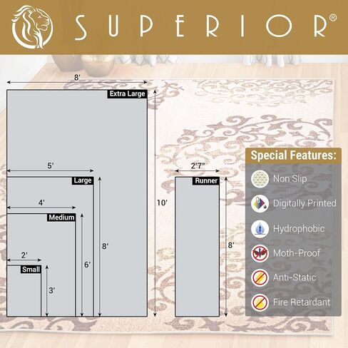 Superior Indoor Non-Slip Runner Rug, Floral Home Floor Decor for Bedroom, Living Room, Dining Room, Entryway, Kitchen, Office, Machine Washable Rugs, Amber Collection, 2' 7" x 6', Camel in Saudi Arabia