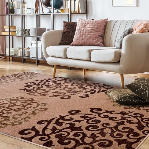 Superior Indoor Non-Slip Runner Rug, Floral Home Floor Decor for Bedroom, Living Room, Dining Room, Entryway, Kitchen, Office, Machine Washable Rugs, Amber Collection, 2' 7" x 6', Camel in Saudi Arabia